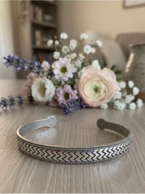 Silver Zigzag Engraved Cuff Bracelet - Women Accessories